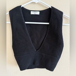 Babaton Black Ribbed V-Neck Knit Tank Top